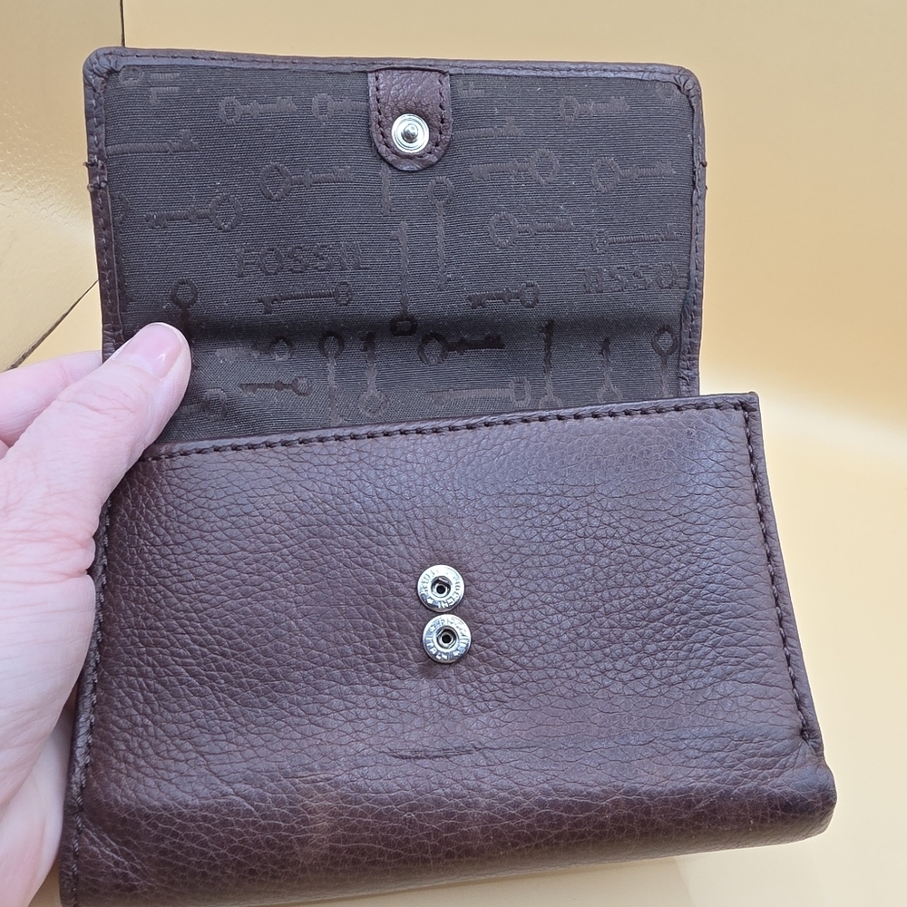 Fossil Long Live Vintage 1954 Trifold Wallet Women's Leather Dark Brown - Picture 7 of 9